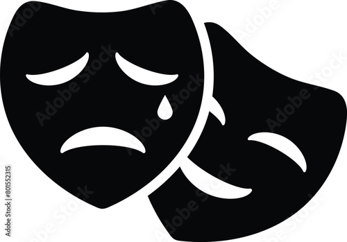 Theater, theatre mask signs. Masquerade mask. isolated on transparent background Comedy and tragedy mask icon collection. Vector Illustration.