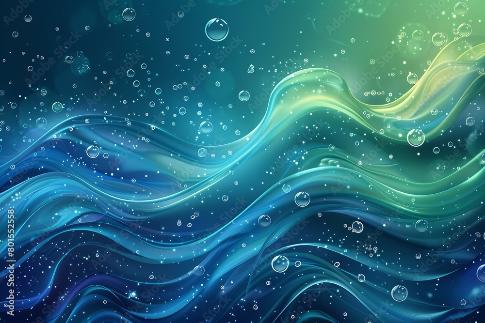 Vivid Blue and Green Waves Abstract Background with Bubbles Vivid Blue and Green Waves Abstract Background with Bubbles