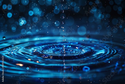 Mesmerizing Water Droplet Impact on Blue Surface