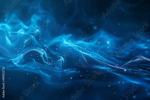 Ethereal Blue Smoke Waves with Glistening Particles