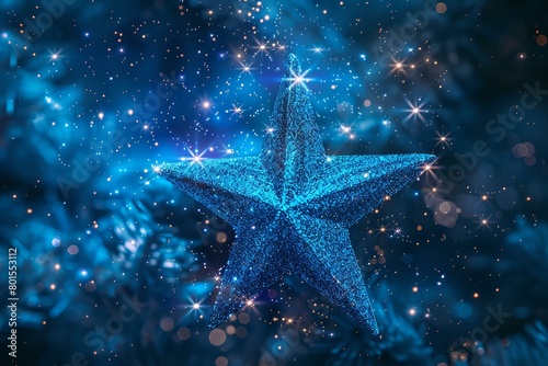 Sparkling Blue Christmas Star Amidst Shimmering Lights