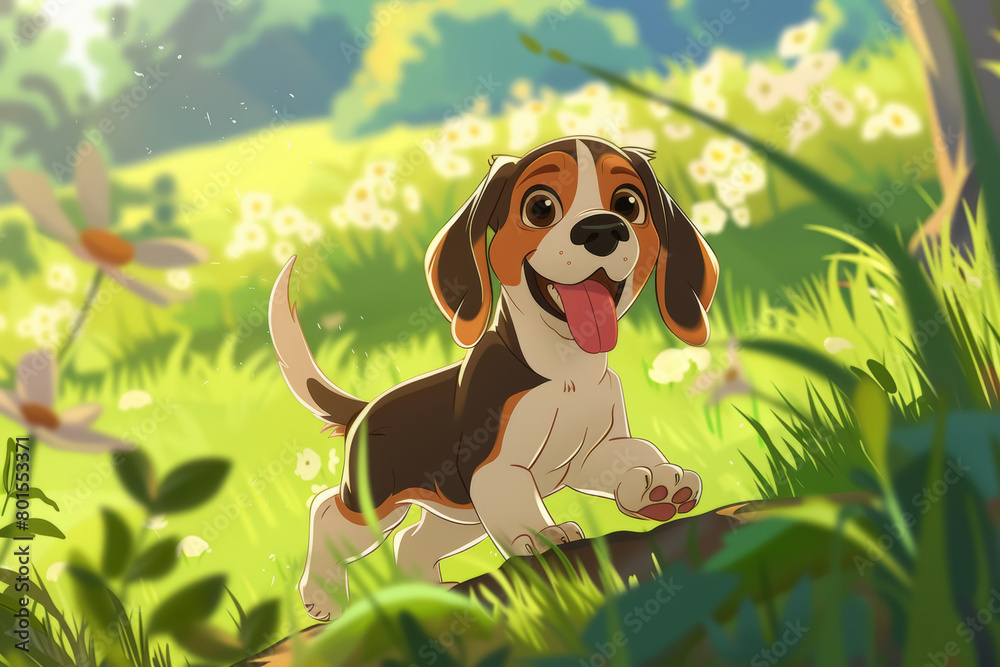 Mischievous Beagle Puppy Climbing Hill in Park Mischievous Beagle Puppy Climbing Hill in Park