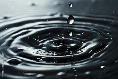 Elegant Close-Up of Water Droplets on Shiny Black Surface
