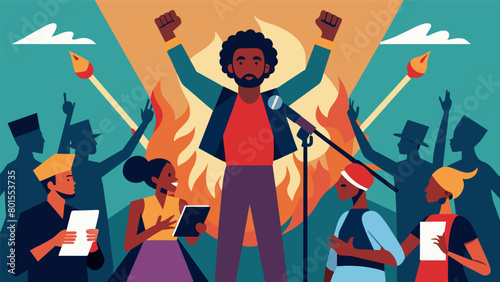 A stirring performance of poetry featuring rhythmic beats and powerful spoken word celebrates the past and present struggles for equality.. Vector illustration photo