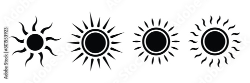 Set of sunshine and solar glow sunrise or sunset. Hand drawn symbol. Vector Illustration.