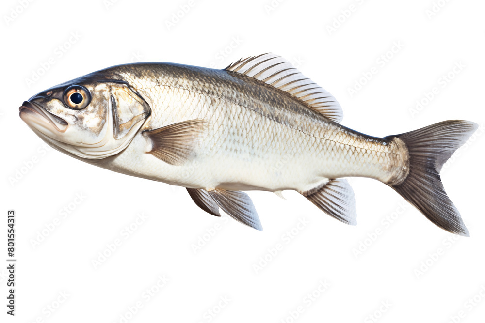a silver fish with a white background