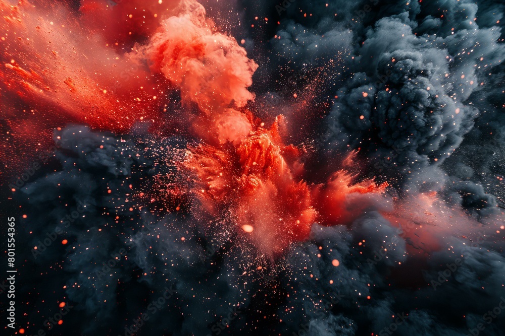 Fiery Explosion with Dramatic Red and Black Clouds