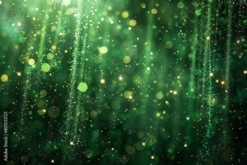 Sparkling Green Glitter Background with Light Bokeh