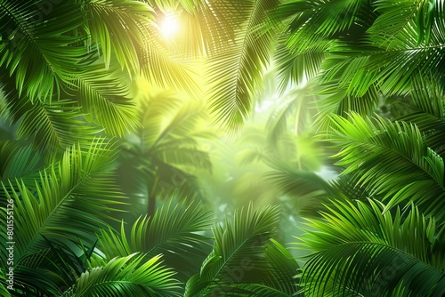 Sunlight Streaming Through Lush Green Tropical Leaves © Sandu