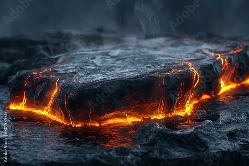 Illuminated Lava Rock On Dark Background in Detailed Close-up