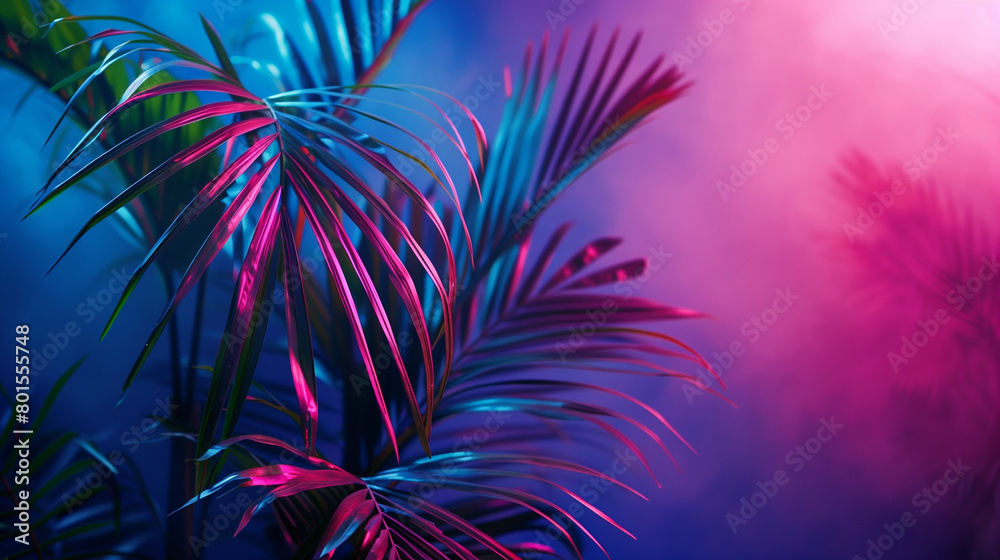 custom made wallpaper toronto digitalpalm tree leaf against red and blue neon light background