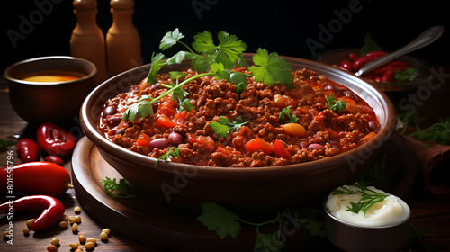 A savory and satisfying bowl of chili with ground beef and beans.