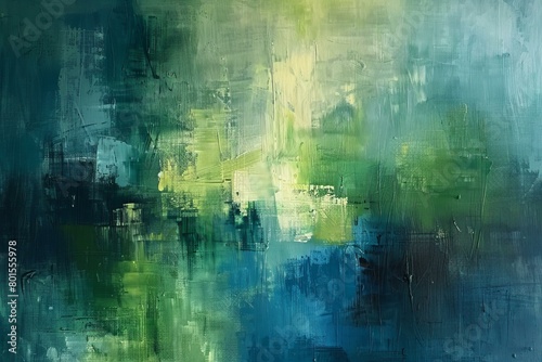 Abstract Painting in Shades of Blue and Green with Textured Layers