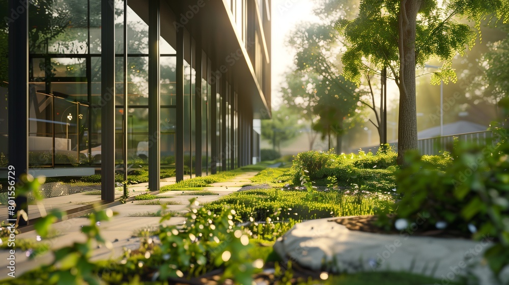 A biophilic design building seamlessly blending with its surroundings ...