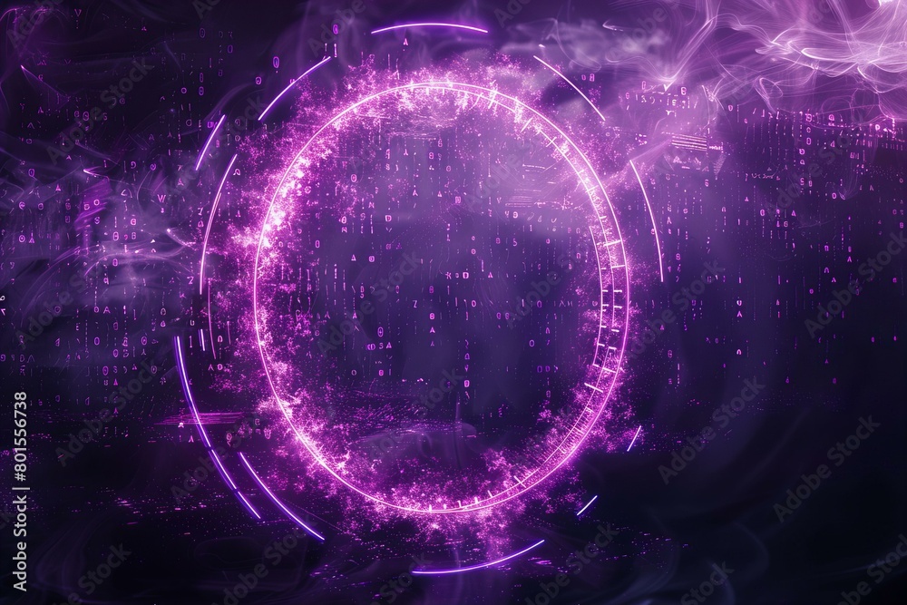 Futuristic Purple Circle with Glowing Numerals and Sparks