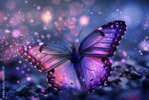 Ethereal Purple Butterfly on a Mystical Starry Night