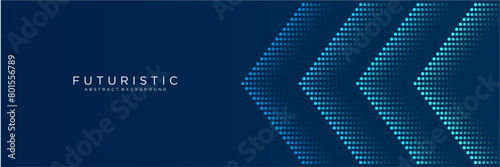 Abstract blue arrow dot particles on dark background. Modern blue gradient halftone pattern. Suit for poster, banner, brochure, cover, presentation, web. Vector illustration