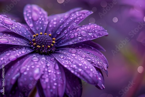 Close-Up of a Purple Flower with Water Droplets in Detail
