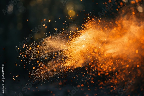 Vibrant Orange and Yellow Dust Explosion in Dark Ambience