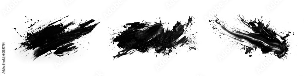 Set bundle abstract black ink paint brush stroke lines texture PNG transparent background isolated graphic resource. Creative brushes pattern art shape design