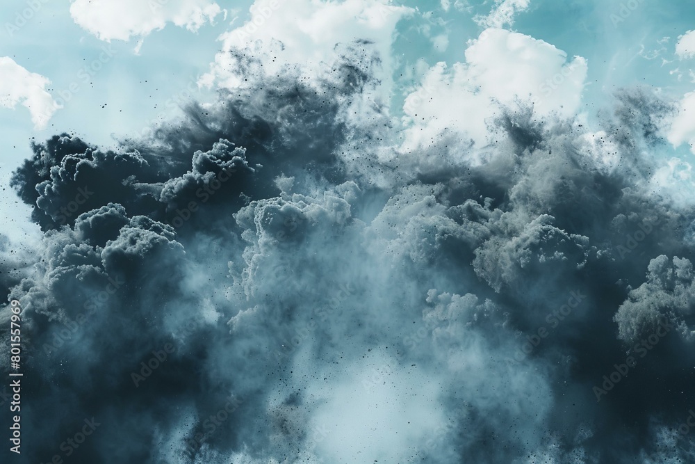 Dramatic Black Smoke and Clouds Against a Blue Sky