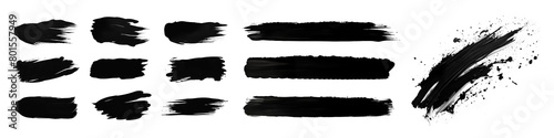 Set bundle abstract black ink paint brush stroke lines texture PNG transparent background isolated graphic resource. Creative brushes pattern art shape design