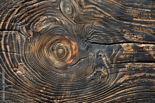 Close-Up of Burnt Wood Texture with Natural Patterns