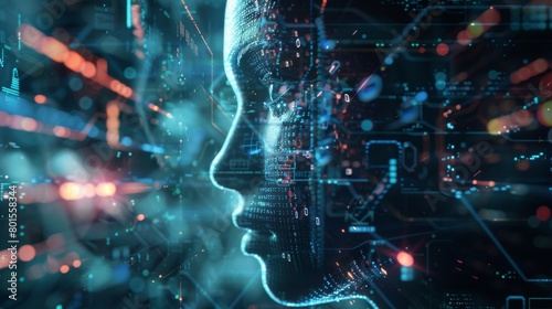 Futuristic Cyber Profile: Detailed Digital Representation of a Human Face
