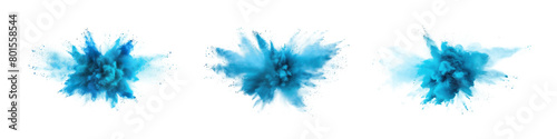 Set bundle blue color powder dust explosion PNG transparent background isolated graphic resource. Celebration, colorful festival, run or party element