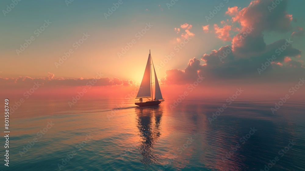 A couple enjoying a sunset sail on a calm sea