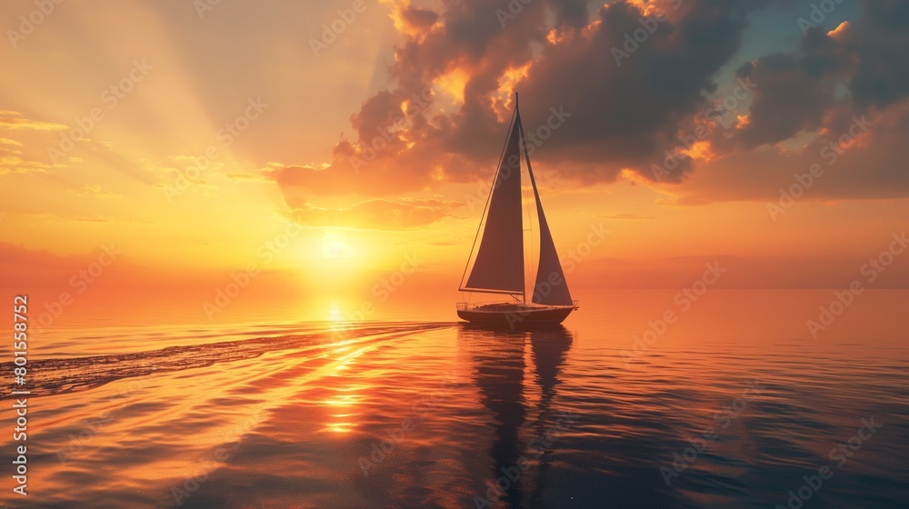A couple enjoying a sunset sail on a calm sea