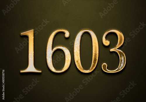 Old gold effect of 1603 number with 3D glossy style Mockup. 