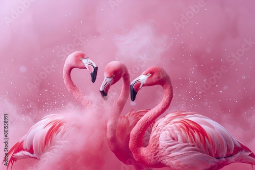 Majestic Pink Flamingos in a Misty Fuchsia Atmosphere © Sandu