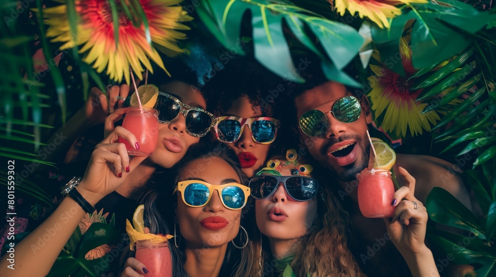 A DIY photo booth adorned with props and decorations, as guests pose for silly pictures amidst a backdrop of lush foliage. A DIY photo booth adorned with props and decorations, as guests pose for silly pictures amidst a backdrop of lush foliage.