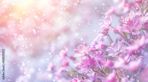  A tight shot of several pink blooms against a softly blurred backdrop, illuminated by a beam of light above
