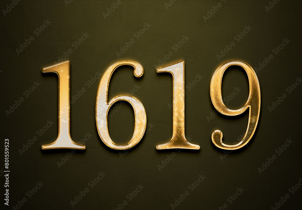 Old gold effect of 1619 number with 3D glossy style Mockup. Old gold effect of 1619 number with 3D glossy style Mockup.