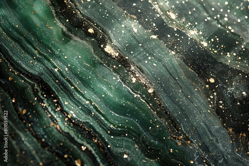 Elegant Green and Gold Marble Texture with Sparkling Details