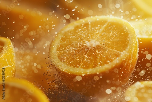 Fresh Lemon Slices Sprinkled with Water Droplets in Close-Up