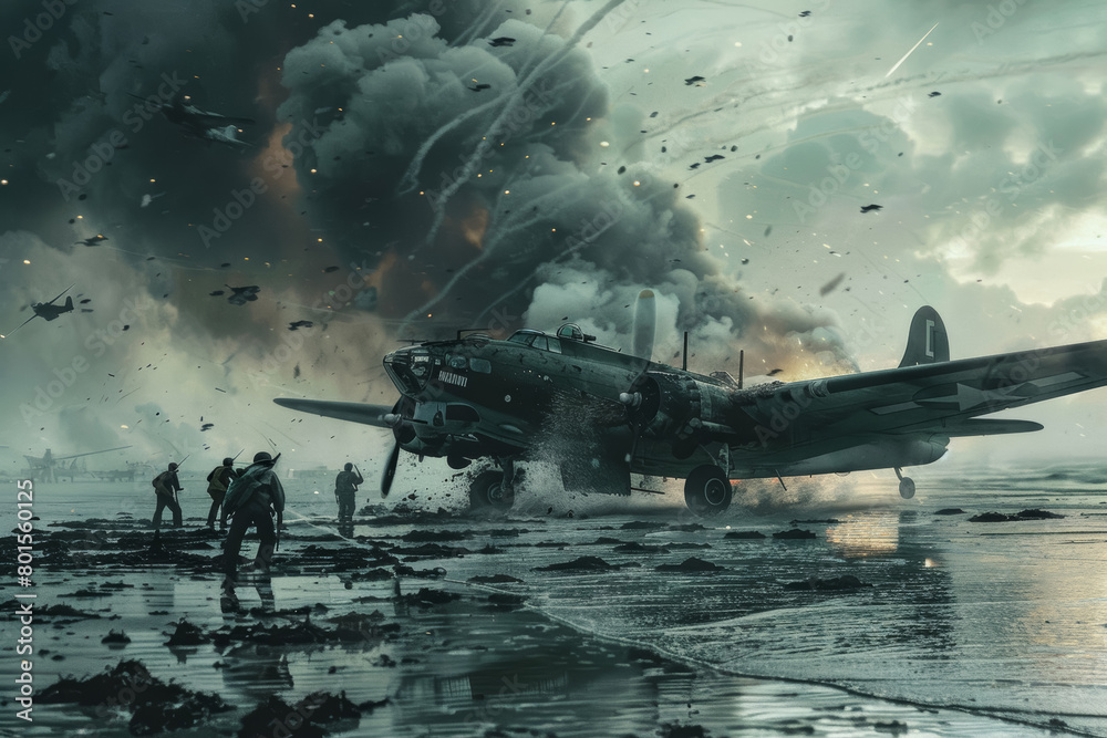 WWII Aircraft Emergency Landing on Beach WWII Aircraft Emergency Landing on Beach
