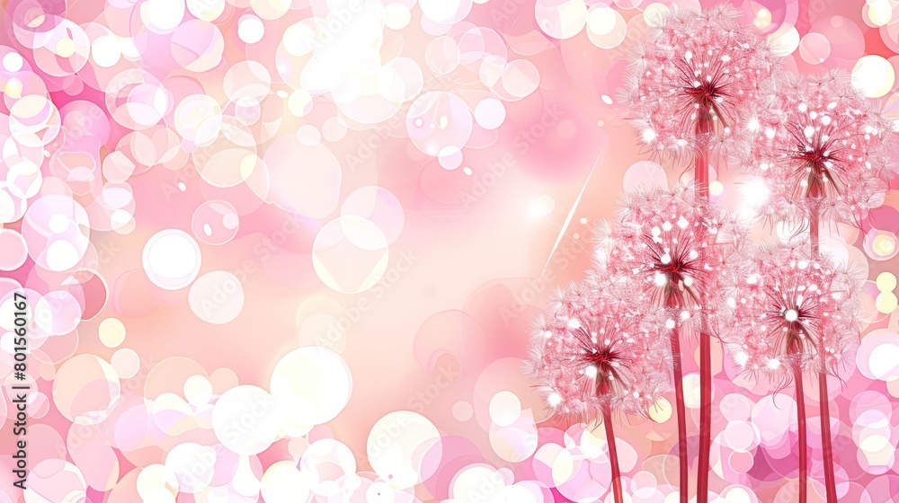 Obraz premium A tight shot of a dandelion against a soft pink backdrop, with softly focusable lights in the rear haze