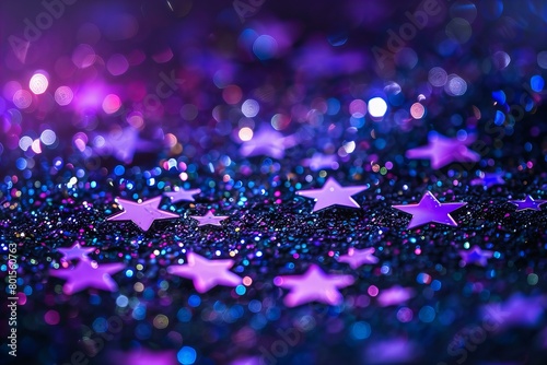 Shimmering Purple Stars on a Sparkling Black Background