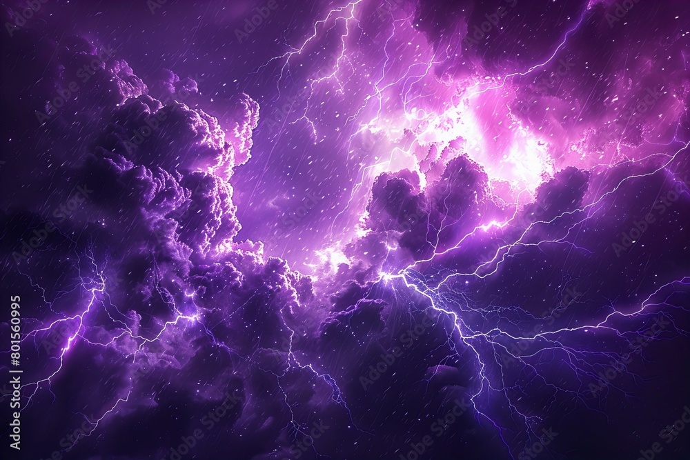 Fototapeta premium Dramatic Purple Lightning in Stormy Night Sky