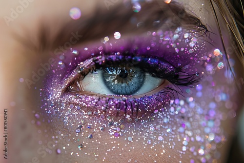 Stunning Close-up of Eye with Purple Glitter Makeup