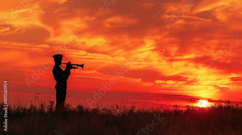 Bugler Silhouette at Sunset, Memorial Day
