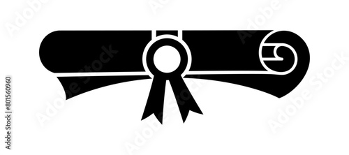 Diploma silhouette flat icon. Rolled paper, scroll. Education document.