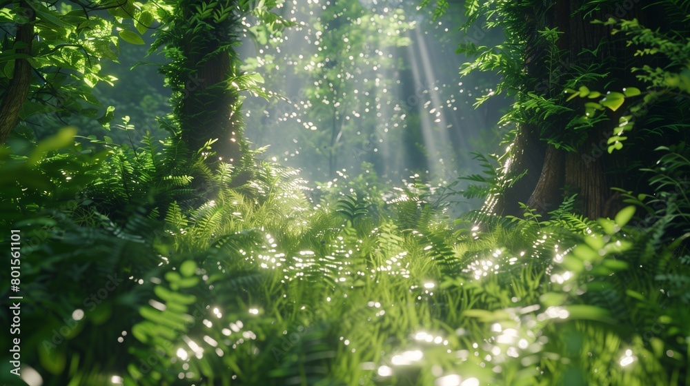 A lush green forest teeming with life, with sunlight filtering through the leaves and illuminating the forest floor. A lush green forest teeming with life, with sunlight filtering through the leaves and illuminating the forest floor.