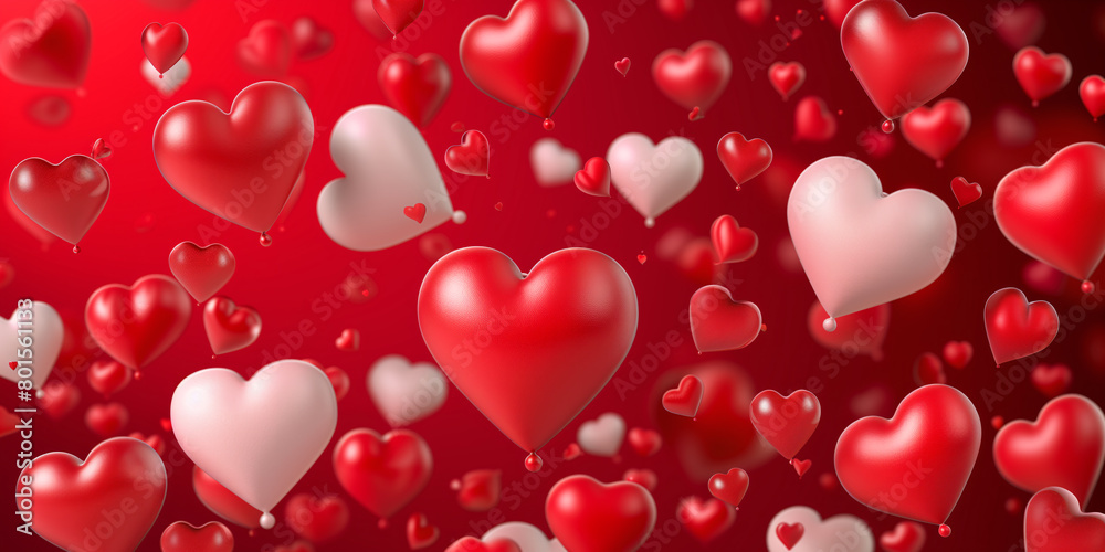 Festive red background with heart-shaped balloons	