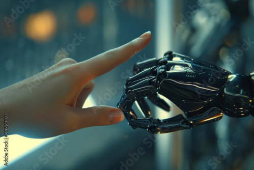 Human and Robot Hand Union: The Convergence of Biologies. photo