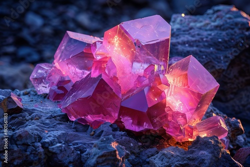 Illuminated Pink Rhodochrosite Crystal Cluster at Twilight photo