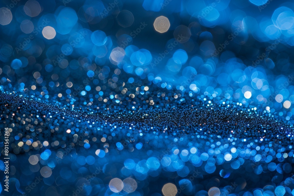 Fototapeta premium Beautiful Blue Bokeh Background with Glowing Lights